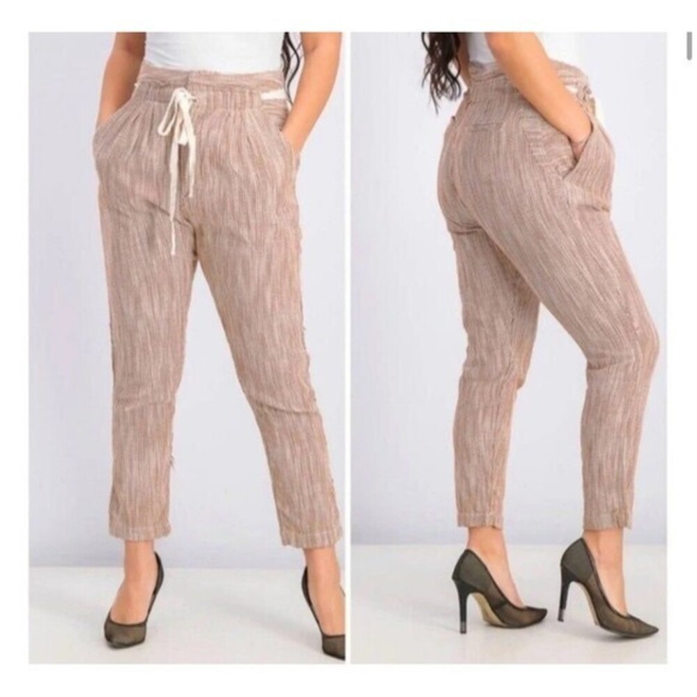 Free People Caraway Light at Sunrise Striped Cropped Pants Adjustable Tie Waist